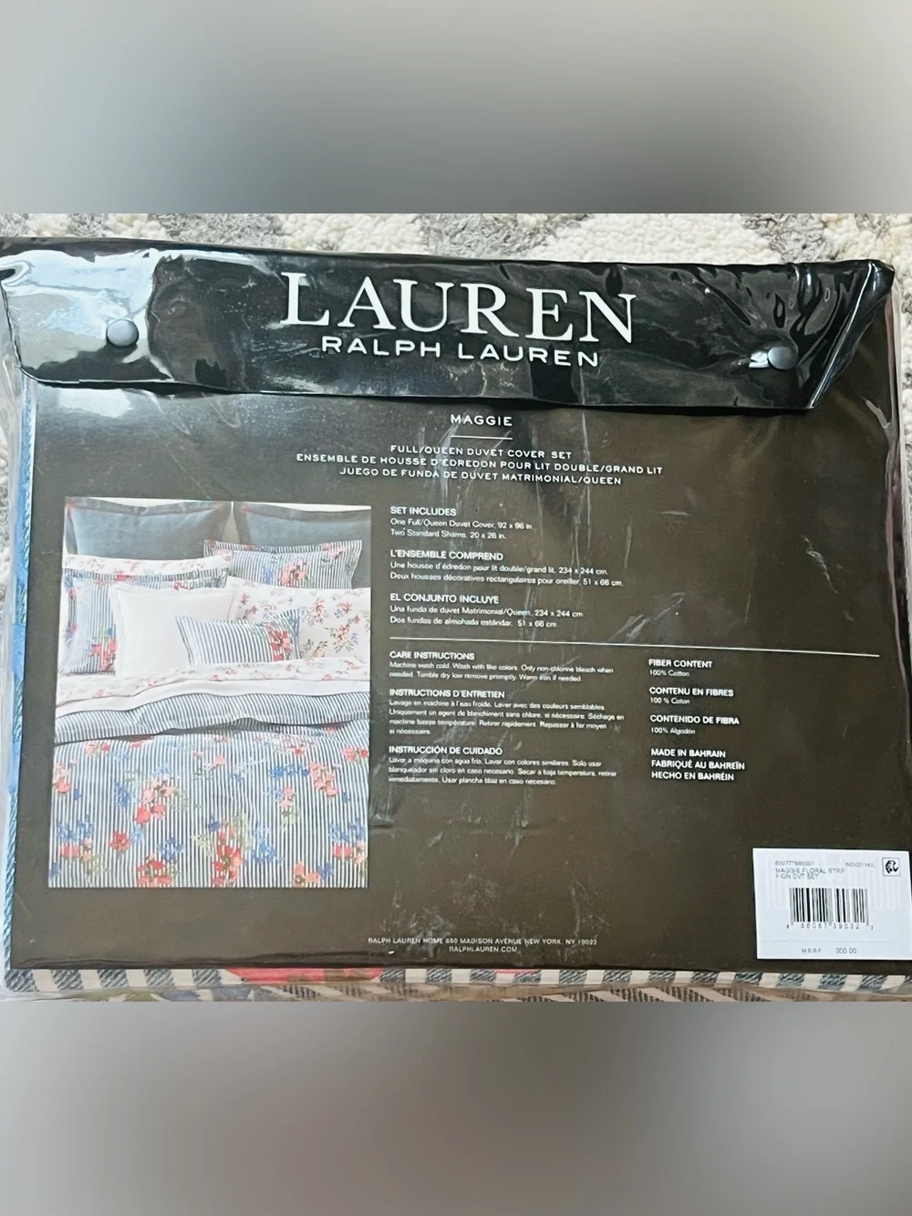 NWT❤️Lauren Ralph Lauren Maggie Floral Stripe Full/Queen 3 pc Duvet Cover Set